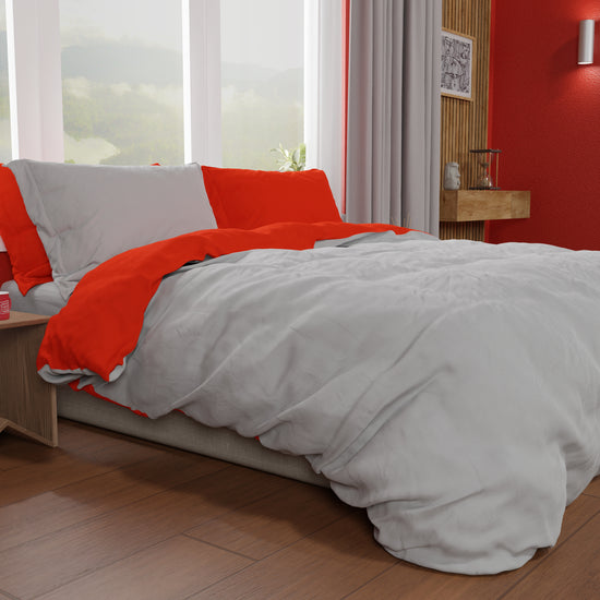 PETTI Copripiumino Microfibra Bicolor Rosso-Grigio Chiaro Matrimoniale Outlet
