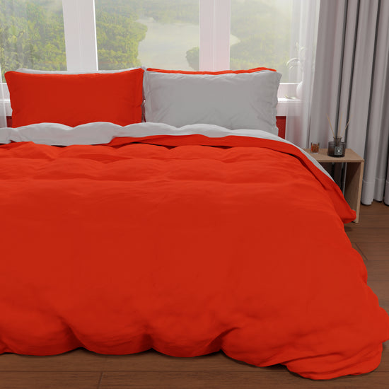 PETTI Copripiumino Microfibra Bicolor Rosso-Grigio Chiaro Matrimoniale Outlet