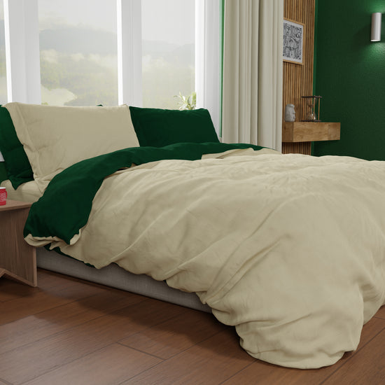 PETTI Copripiumino Matrimoniale, Sacco Copripiumino e Federe, Tortora/Verde Smeraldo Offerte