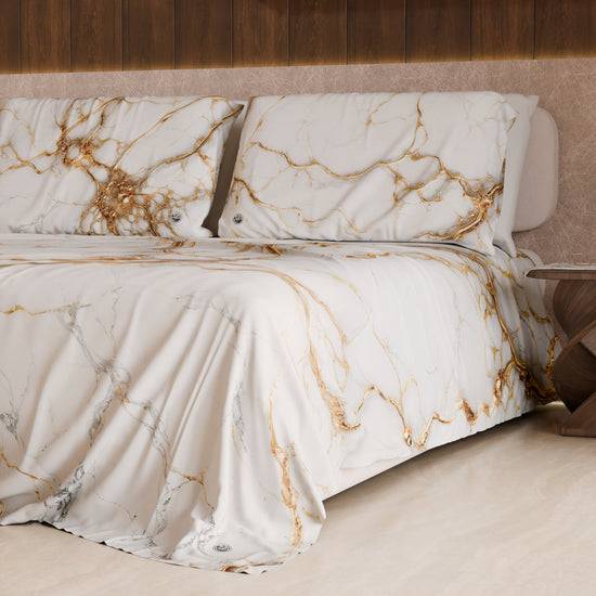 PETTI Lenzuolo Copriletto e Federe Eleganti Effetto Marmo Bianco - MARBLICE Italia