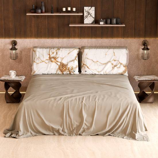 PETTI Lenzuolo Copriletto e Federe Eleganti Effetto Marmo Bianco - MARBLICE Italia