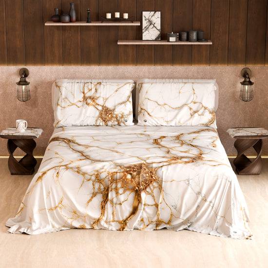 PETTI Lenzuolo Copriletto e Federe Eleganti Effetto Marmo Bianco - MARBLICE Italia
