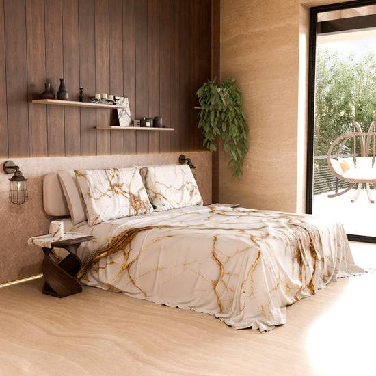 PETTI Lenzuolo Copriletto e Federe Eleganti Effetto Marmo Bianco - MARBLICE Italia