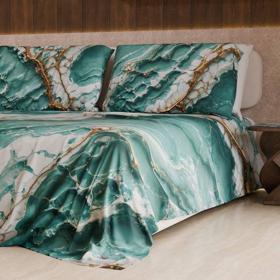 PETTI Lenzuolo Copriletto e Federe Eleganti Effetto Marmo Acquamarina - AQUATIQUE 2025