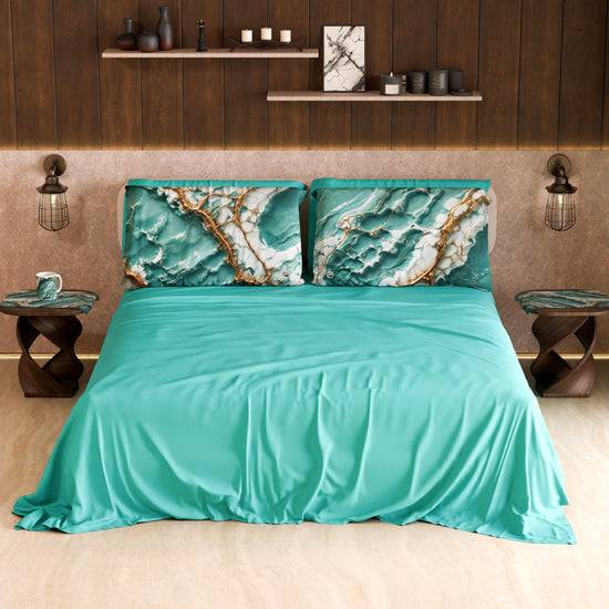 PETTI Lenzuolo Copriletto e Federe Eleganti Effetto Marmo Acquamarina - AQUATIQUE 2025
