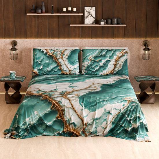 PETTI Lenzuolo Copriletto e Federe Eleganti Effetto Marmo Acquamarina - AQUATIQUE 2025