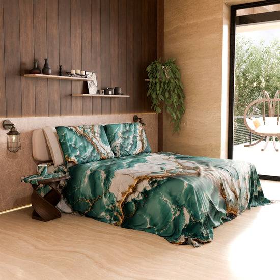 PETTI Lenzuolo Copriletto e Federe Eleganti Effetto Marmo Acquamarina - AQUATIQUE 2025