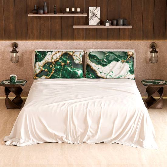PETTI Lenzuolo Copriletto e Federe Eleganti Effetto Marmo Smeraldo - ESMERAUR In Linea
