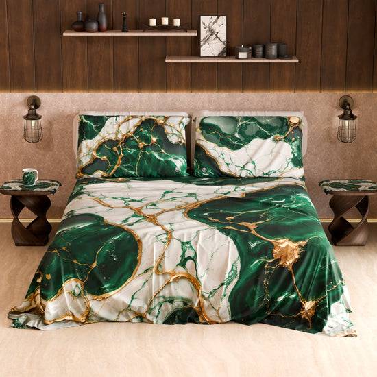 PETTI Lenzuolo Copriletto e Federe Eleganti Effetto Marmo Smeraldo - ESMERAUR In Linea