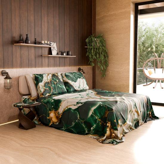 PETTI Lenzuolo Copriletto e Federe Eleganti Effetto Marmo Smeraldo - ESMERAUR In Linea