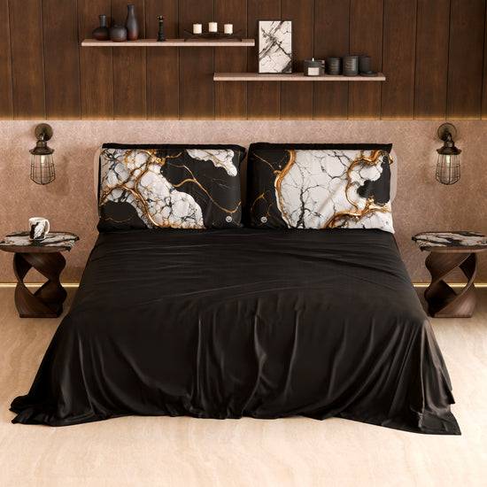 PETTI Lenzuolo Copriletto e Federe Eleganti Effetto Marmo Nero Bianco - GILDENITE Nuovo