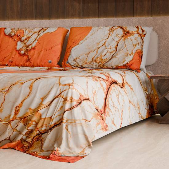 PETTI Lenzuolo Copriletto e Federe Eleganti Effetto Marmo Arancione - AURANGE Qualità