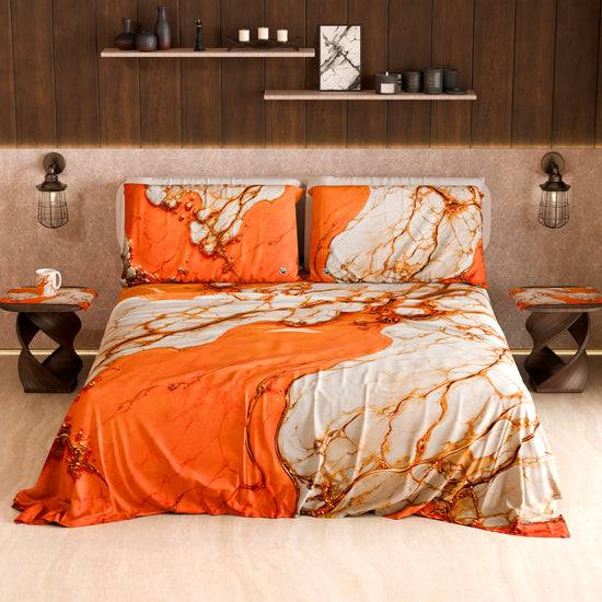 PETTI Lenzuolo Copriletto e Federe Eleganti Effetto Marmo Arancione - AURANGE Qualità