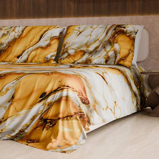 PETTI Lenzuolo Copriletto e Federe Eleganti Effetto Marmo Giallo - YELLOOOWW Vendita