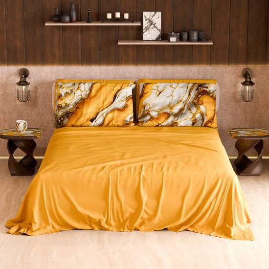 PETTI Lenzuolo Copriletto e Federe Eleganti Effetto Marmo Giallo - YELLOOOWW Vendita