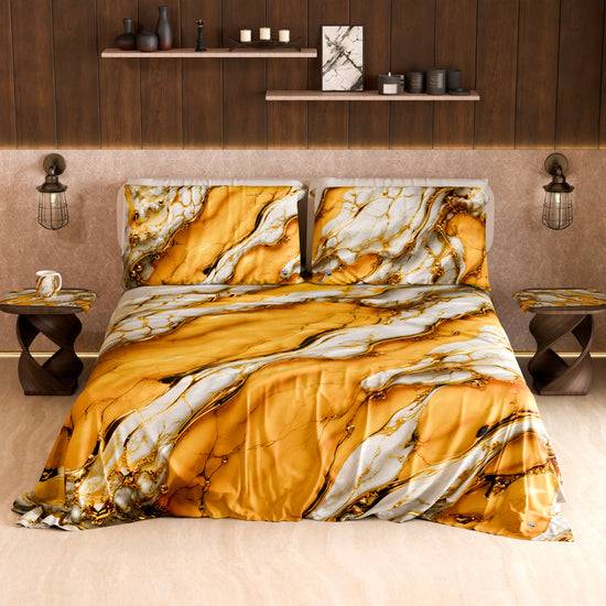 PETTI Lenzuolo Copriletto e Federe Eleganti Effetto Marmo Giallo - YELLOOOWW Vendita