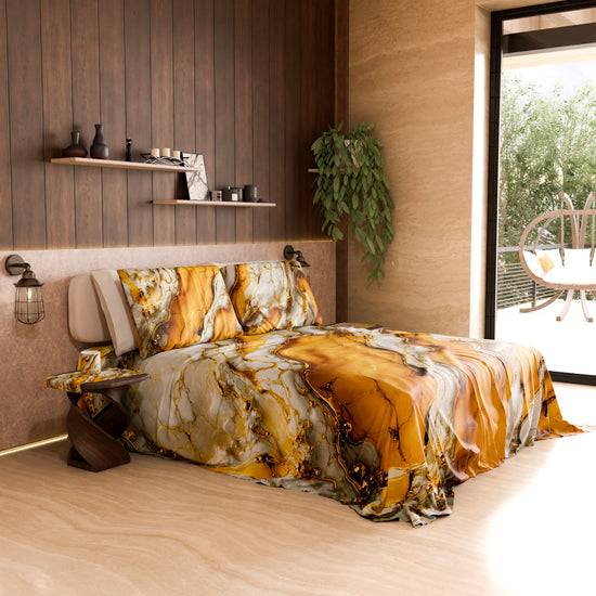PETTI Lenzuolo Copriletto e Federe Eleganti Effetto Marmo Giallo - YELLOOOWW Vendita