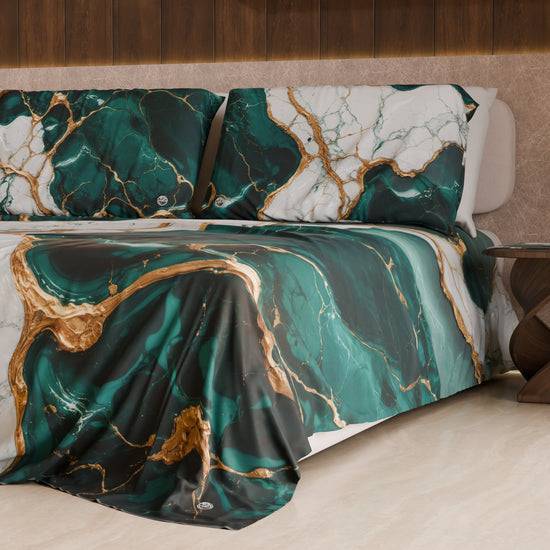 PETTI Lenzuolo Copriletto e Federe Eleganti Effetto Marmo Ottanio - TEALGEM Promozione