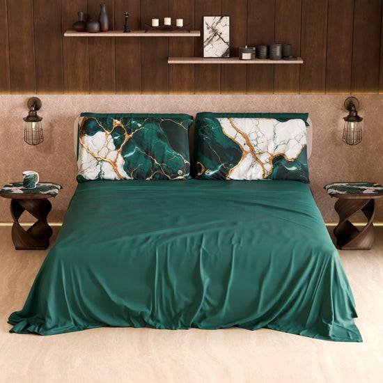 PETTI Lenzuolo Copriletto e Federe Eleganti Effetto Marmo Ottanio - TEALGEM Promozione