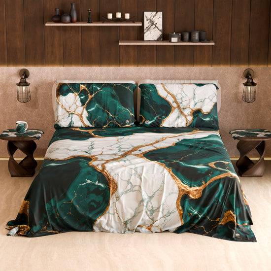 PETTI Lenzuolo Copriletto e Federe Eleganti Effetto Marmo Ottanio - TEALGEM Promozione