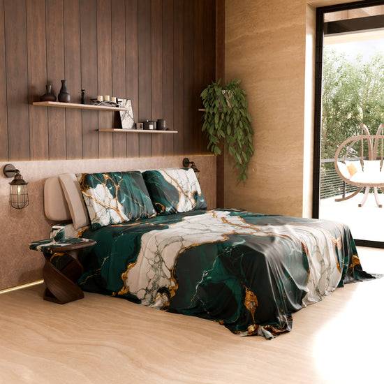 PETTI Lenzuolo Copriletto e Federe Eleganti Effetto Marmo Ottanio - TEALGEM Promozione
