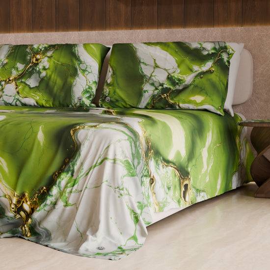 PETTI Lenzuolo Copriletto e Federe Eleganti Effetto Marmo Verde - PISTACHIUS Spedizione Gratuita