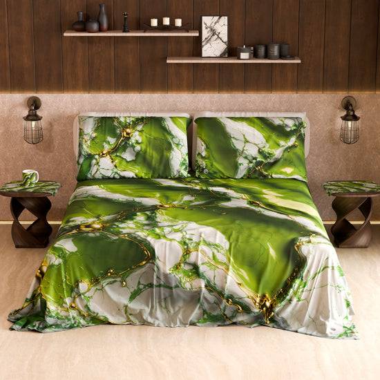 PETTI Lenzuolo Copriletto e Federe Eleganti Effetto Marmo Verde - PISTACHIUS Spedizione Gratuita