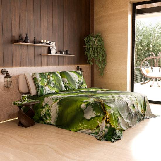 PETTI Lenzuolo Copriletto e Federe Eleganti Effetto Marmo Verde - PISTACHIUS Spedizione Gratuita
