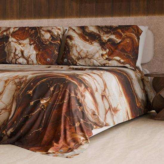 PETTI Lenzuolo Copriletto e Federe Eleganti Effetto Marmo Marrone - MOCHACCINO Super sconto