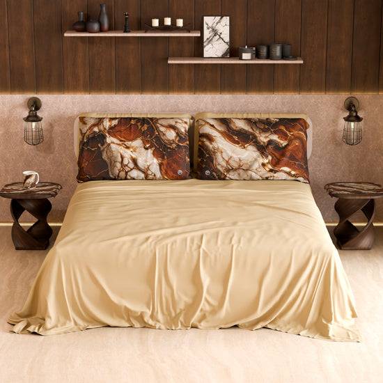 PETTI Lenzuolo Copriletto e Federe Eleganti Effetto Marmo Marrone - MOCHACCINO Super sconto