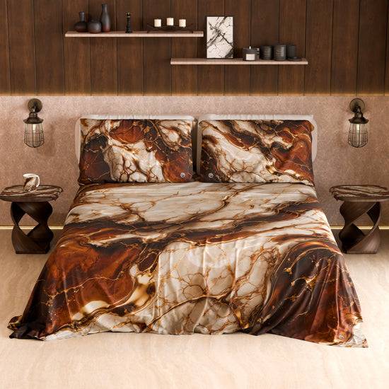 PETTI Lenzuolo Copriletto e Federe Eleganti Effetto Marmo Marrone - MOCHACCINO Super sconto