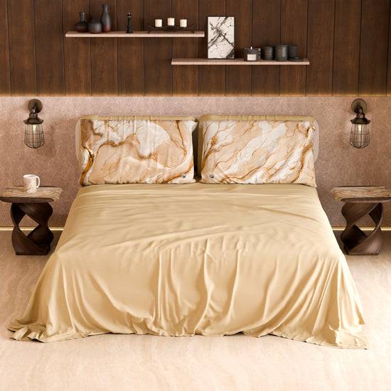 PETTI Lenzuolo Copriletto e Federe Eleganti Effetto Marmo Beige - DORACREAM Soddisfazione Garantita
