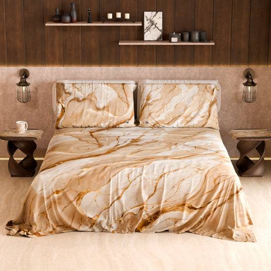 PETTI Lenzuolo Copriletto e Federe Eleganti Effetto Marmo Beige - DORACREAM Soddisfazione Garantita
