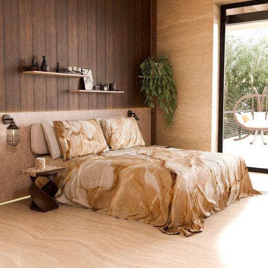PETTI Lenzuolo Copriletto e Federe Eleganti Effetto Marmo Beige - DORACREAM Soddisfazione Garantita