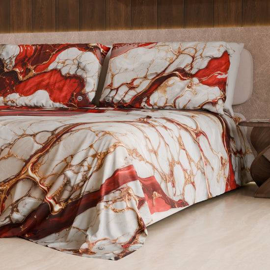 PETTI Lenzuolo Copriletto e Federe Eleganti Effetto Marmo Rosso - BLOODY Qualità Garantita