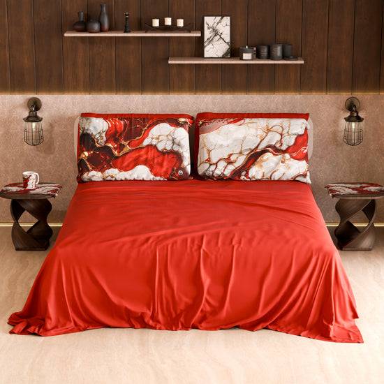 PETTI Lenzuolo Copriletto e Federe Eleganti Effetto Marmo Rosso - BLOODY Qualità Garantita