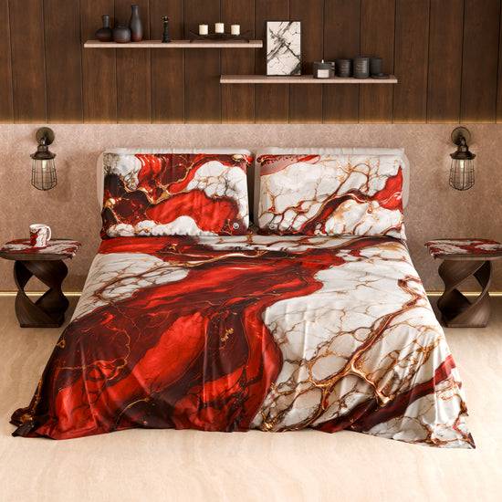 PETTI Lenzuolo Copriletto e Federe Eleganti Effetto Marmo Rosso - BLOODY Qualità Garantita