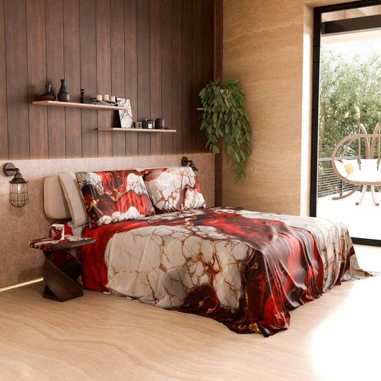PETTI Lenzuolo Copriletto e Federe Eleganti Effetto Marmo Rosso - BLOODY Qualità Garantita