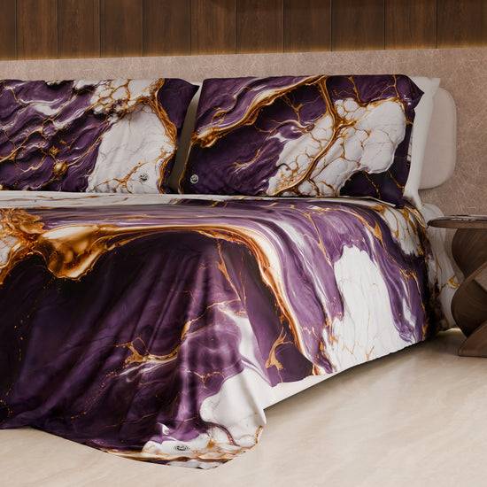 PETTI Lenzuolo Copriletto e Federe Eleganti Effetto Marmo Viola - VIOLETRIC Consegna Veloce
