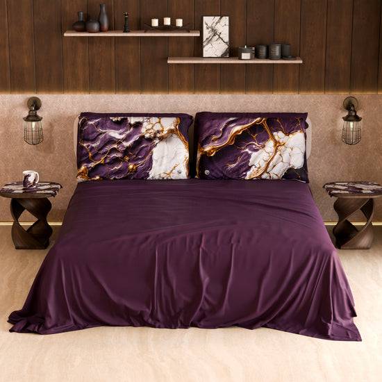 PETTI Lenzuolo Copriletto e Federe Eleganti Effetto Marmo Viola - VIOLETRIC Consegna Veloce