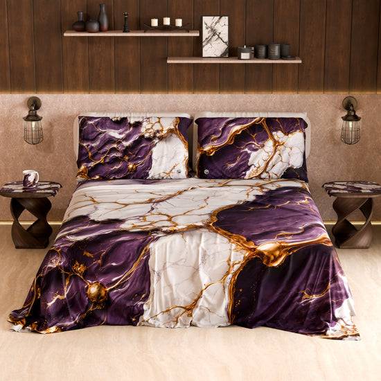 PETTI Lenzuolo Copriletto e Federe Eleganti Effetto Marmo Viola - VIOLETRIC Consegna Veloce