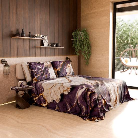 PETTI Lenzuolo Copriletto e Federe Eleganti Effetto Marmo Viola - VIOLETRIC Consegna Veloce