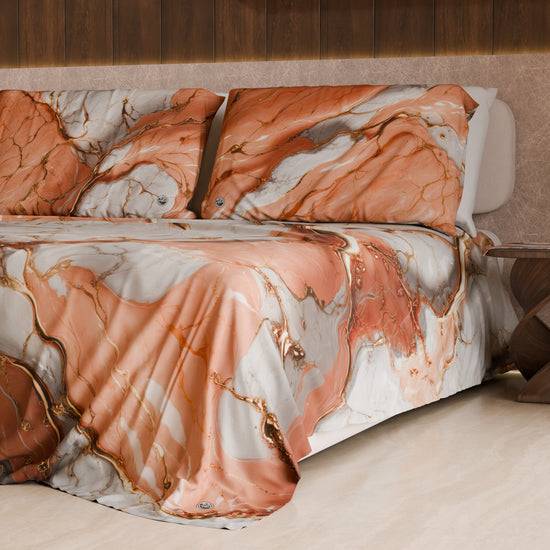 PETTI Lenzuolo Copriletto e Federe Eleganti Effetto Marmo Salmone - ROSESALM Promozione Limitata