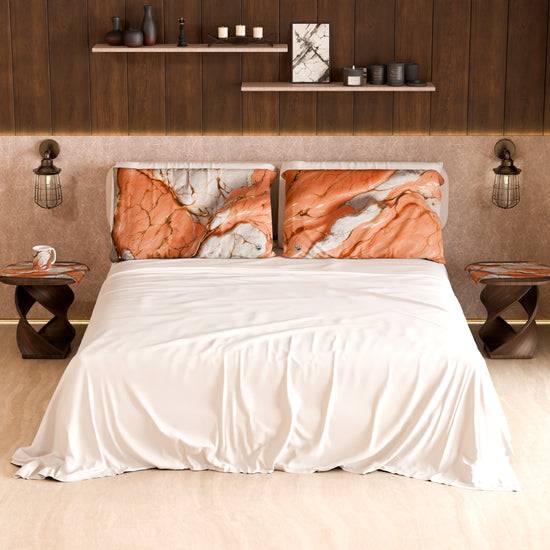 PETTI Lenzuolo Copriletto e Federe Eleganti Effetto Marmo Salmone - ROSESALM Promozione Limitata