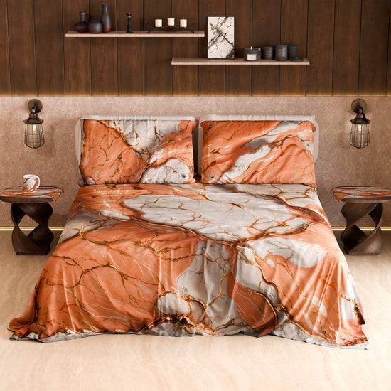 PETTI Lenzuolo Copriletto e Federe Eleganti Effetto Marmo Salmone - ROSESALM Promozione Limitata