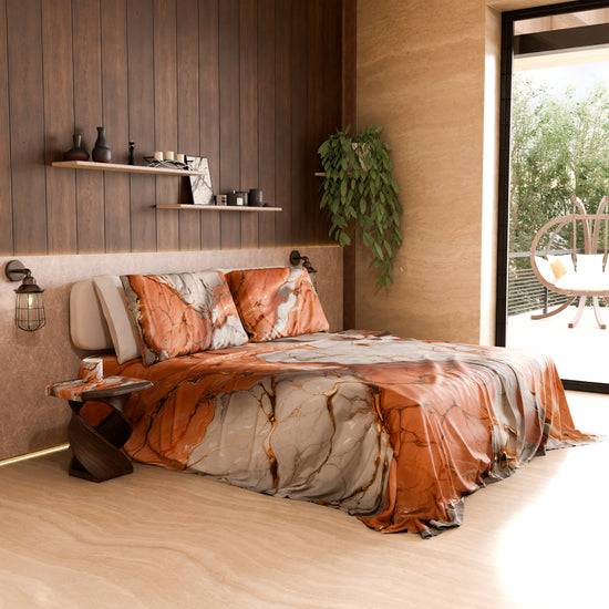 PETTI Lenzuolo Copriletto e Federe Eleganti Effetto Marmo Salmone - ROSESALM Promozione Limitata