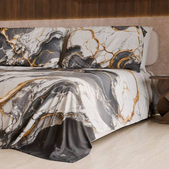 PETTI Lenzuolo Copriletto e Federe Eleganti Effetto Marmo Grigio Scuro - SMOKITE Fino Al -60%