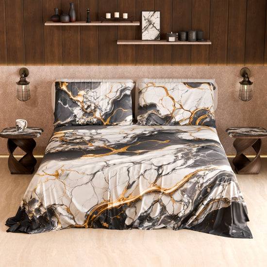 PETTI Lenzuolo Copriletto e Federe Eleganti Effetto Marmo Grigio Scuro - SMOKITE Fino Al -60%
