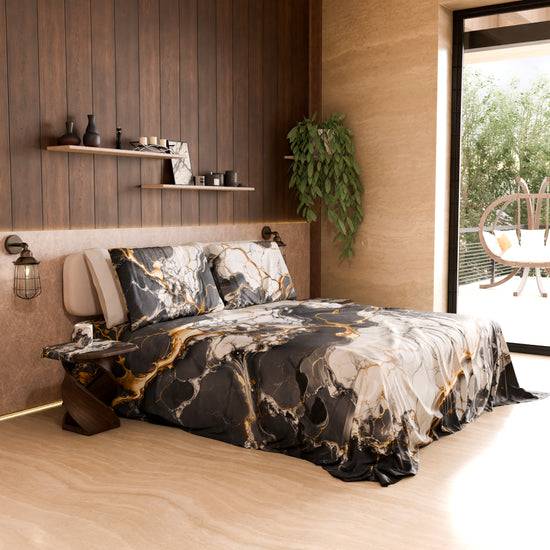 PETTI Lenzuolo Copriletto e Federe Eleganti Effetto Marmo Grigio Scuro - SMOKITE Fino Al -60%