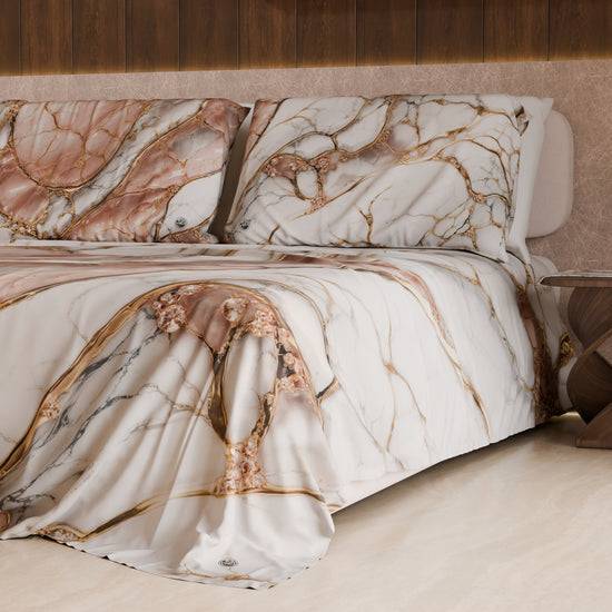 PETTI Lenzuolo Copriletto e Federe Eleganti Effetto Marmo Cipria - ROSELITHE In vendita